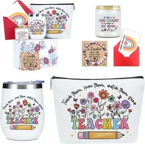 Inspirational Funny Teacher Gifts,Teacher Appreciation Gifts,Graduation Christmas Birthday Gifts for Women Teachers Professor Counselor Office Bulk(12oz Wine Tumbler Makeup Bag Candle Bracelet Card)