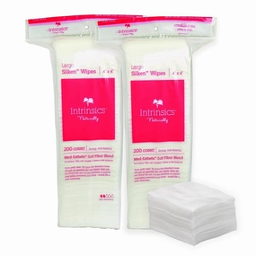 Intrinsics Petite Silken Wipes – 4"x4" 4-Ply Lint-Free Cotton Pads – Low-Absorbent, Soft, and Biodegradable – 2Pack (400 Count)