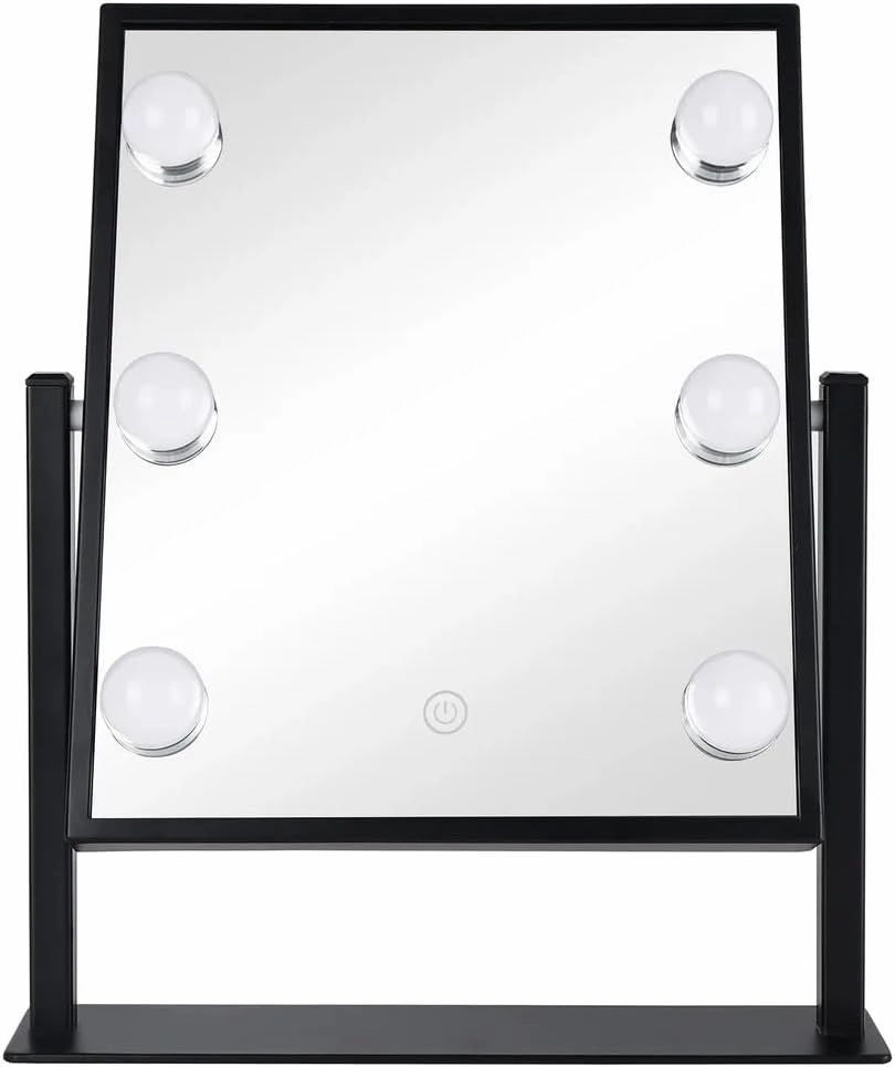 J&V TEXTILES Vanity Mirror with Lights Hollywood Lighted Makeup Mirror with 6 LED Dimmable Bulbs & 3 Color Lighting Modes