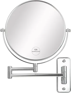 JANEEVA 8" Wall Mounted Makeup Mirror, 1X/10X Magnifying Mirror with 360° Extendable Arm Mirror for Bathroom-Double Sided Vanity Mirror for Man & Woman(Chrome)
