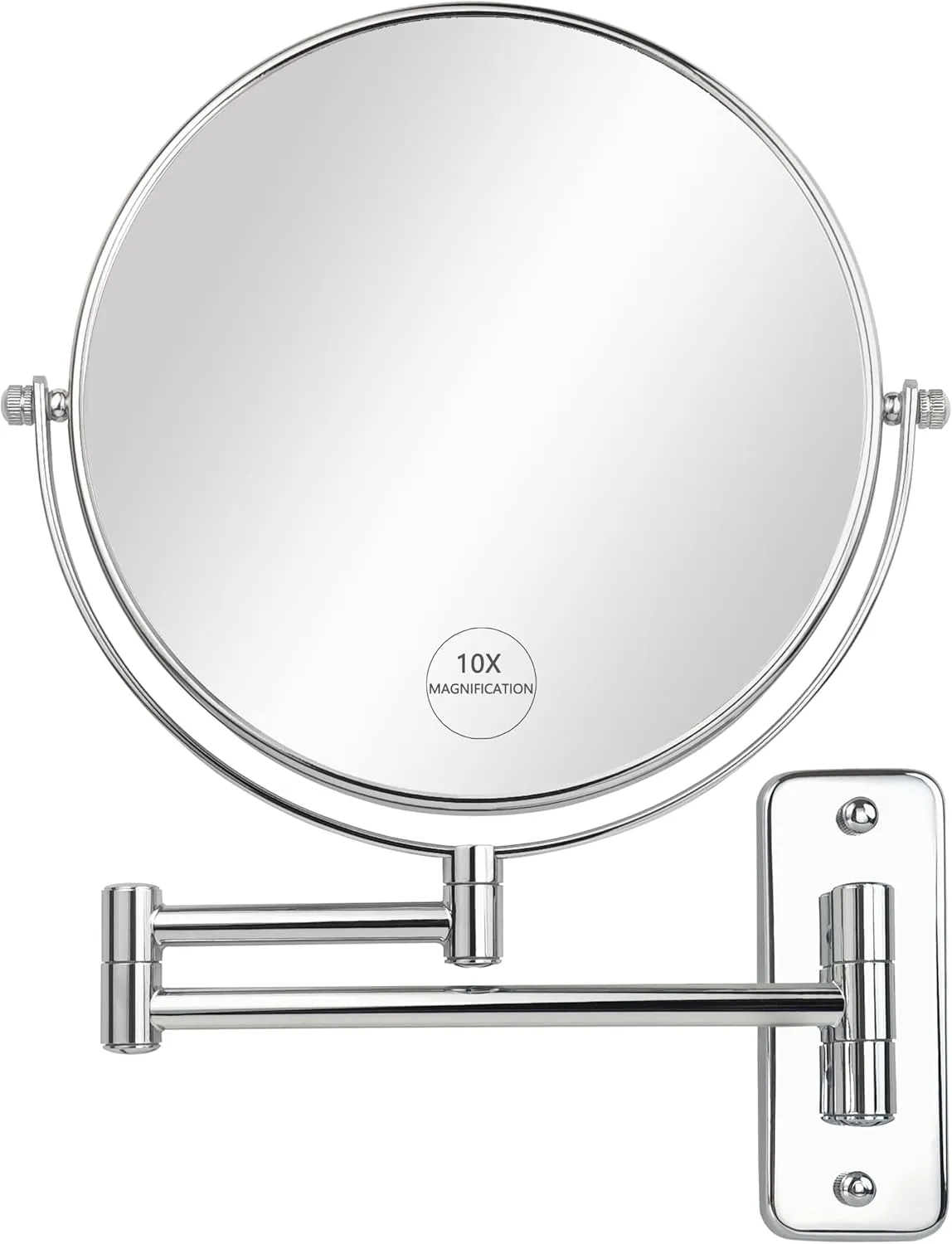 JANEEVA 8" Wall Mounted Makeup Mirror, 1X/10X Magnifying Mirror with 360° Extendable Arm Mirror for Bathroom-Double Sided Vanity Mirror for Man & Woman(Chrome)