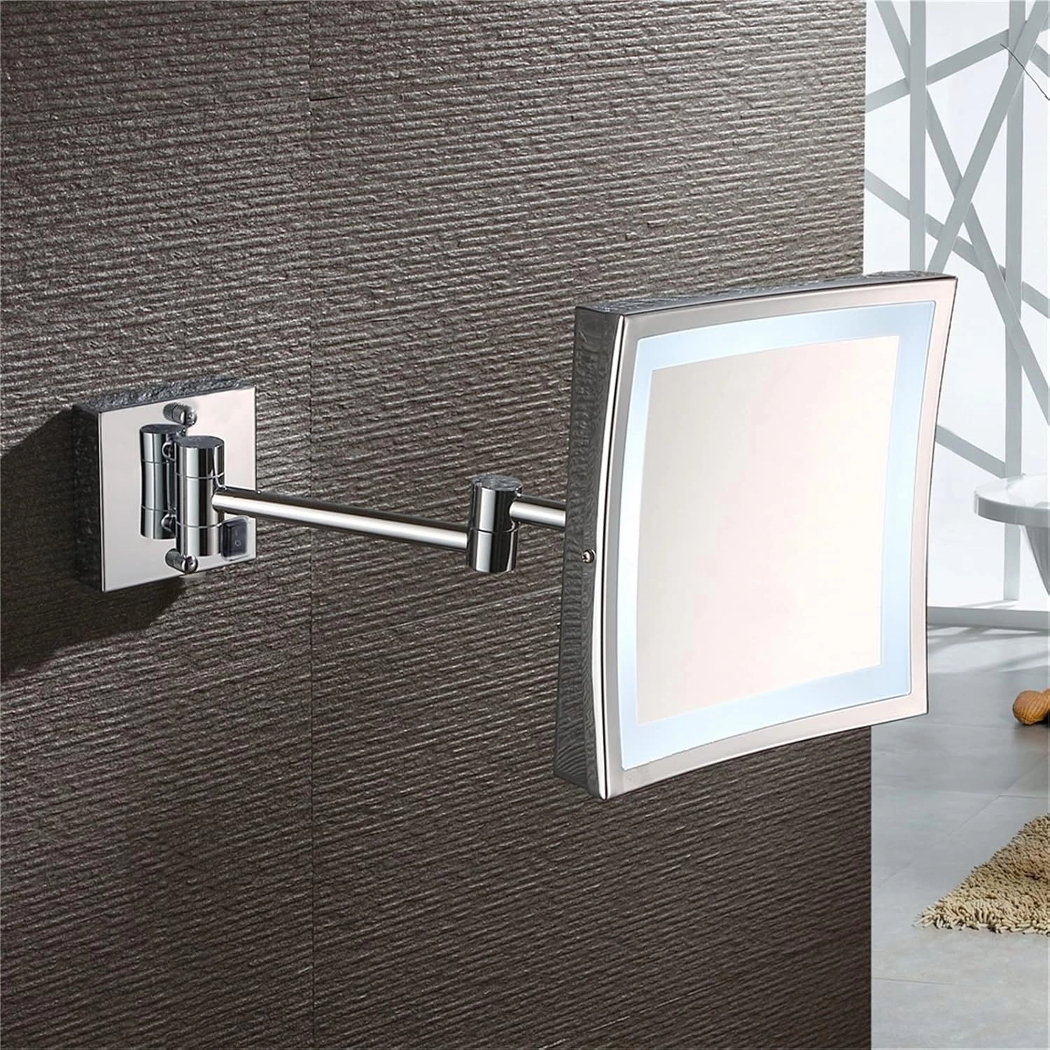 JCAKES Makeup Mirror with Lights and 3X Magnification Chrome Square LED Wall Mounted Bathroom Vanity Mirror Swivel Extendable Shaving Mirror Plug in (Color : Hardwired)