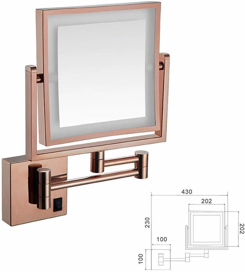 JCAKES Vanity Mirror Magnifying LED Lighted Makeup Mirror 3X Magnification Two-Sided Square Retractable Chrome Finish with Drilling Or Without Drilling (Color : #4)