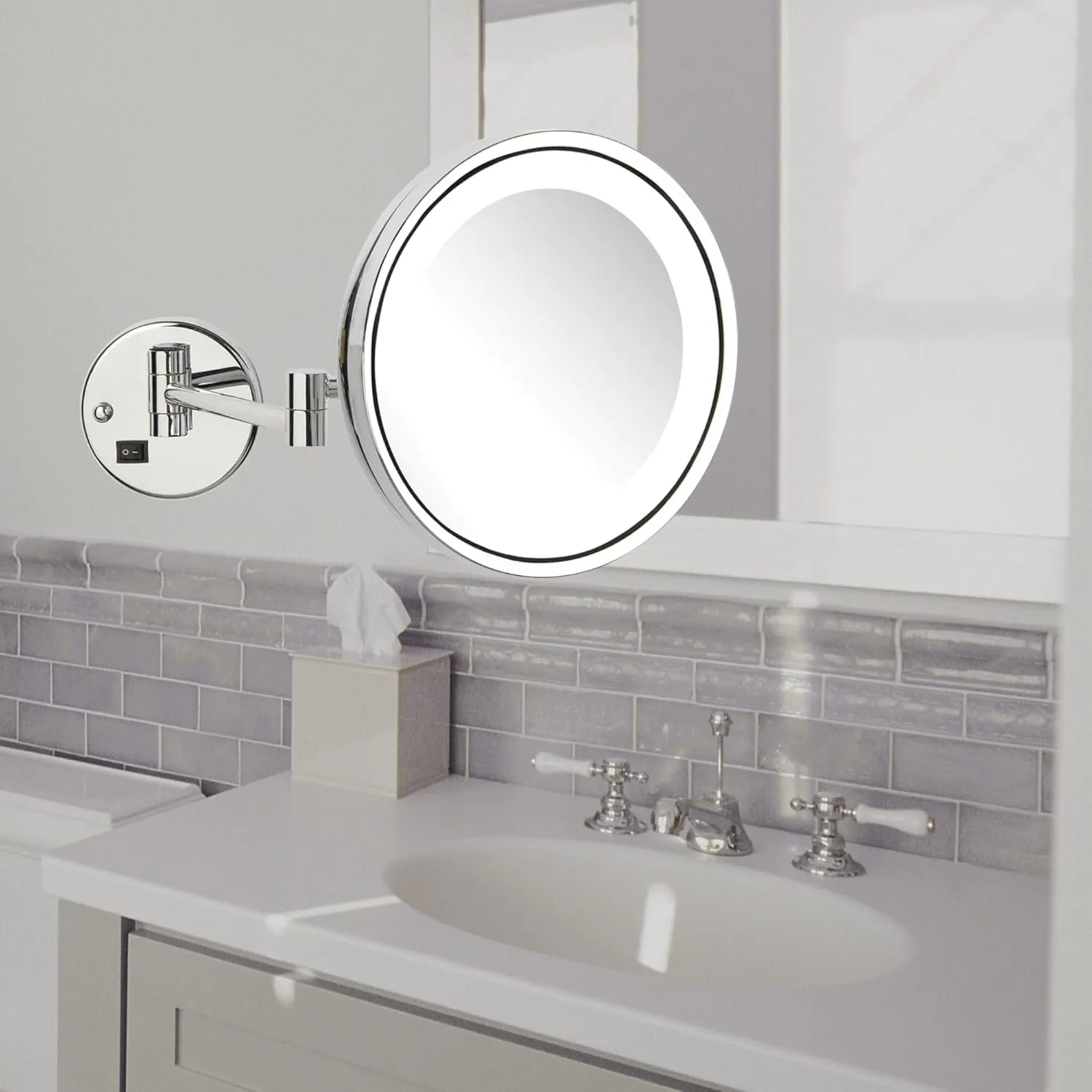 JERDON Lighted Wall-Mounted Makeup Mirror - Direct Wire Magnifying Mirror with LED Lights - 5X - Chrome Finish - Model HL1016CLD