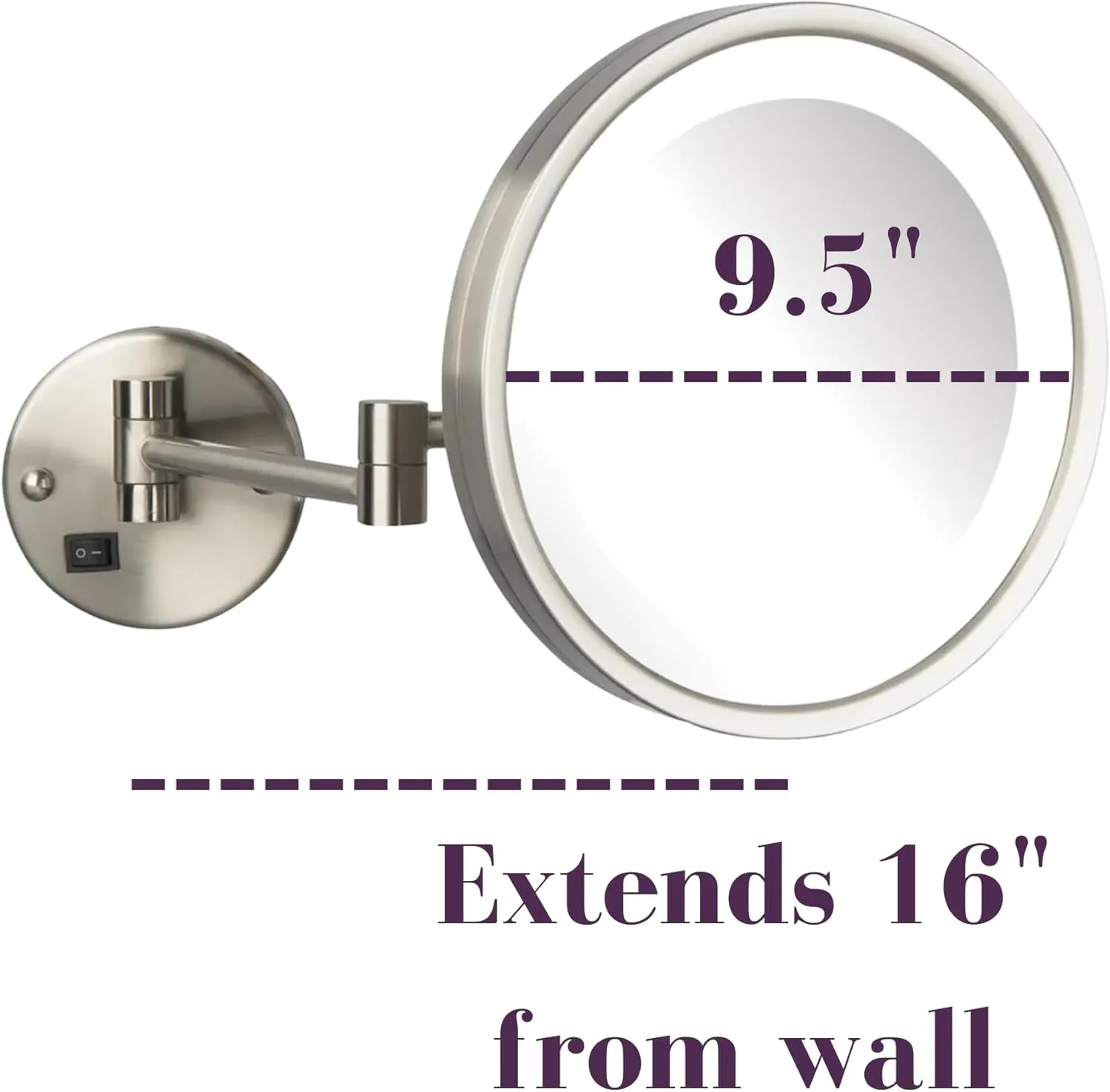 JERDON Lighted Wall-Mounted Makeup Mirror - Direct Wire Magnifying Mirror with LED Lights - 5X - Nickel Finish - Model HL1016NLD