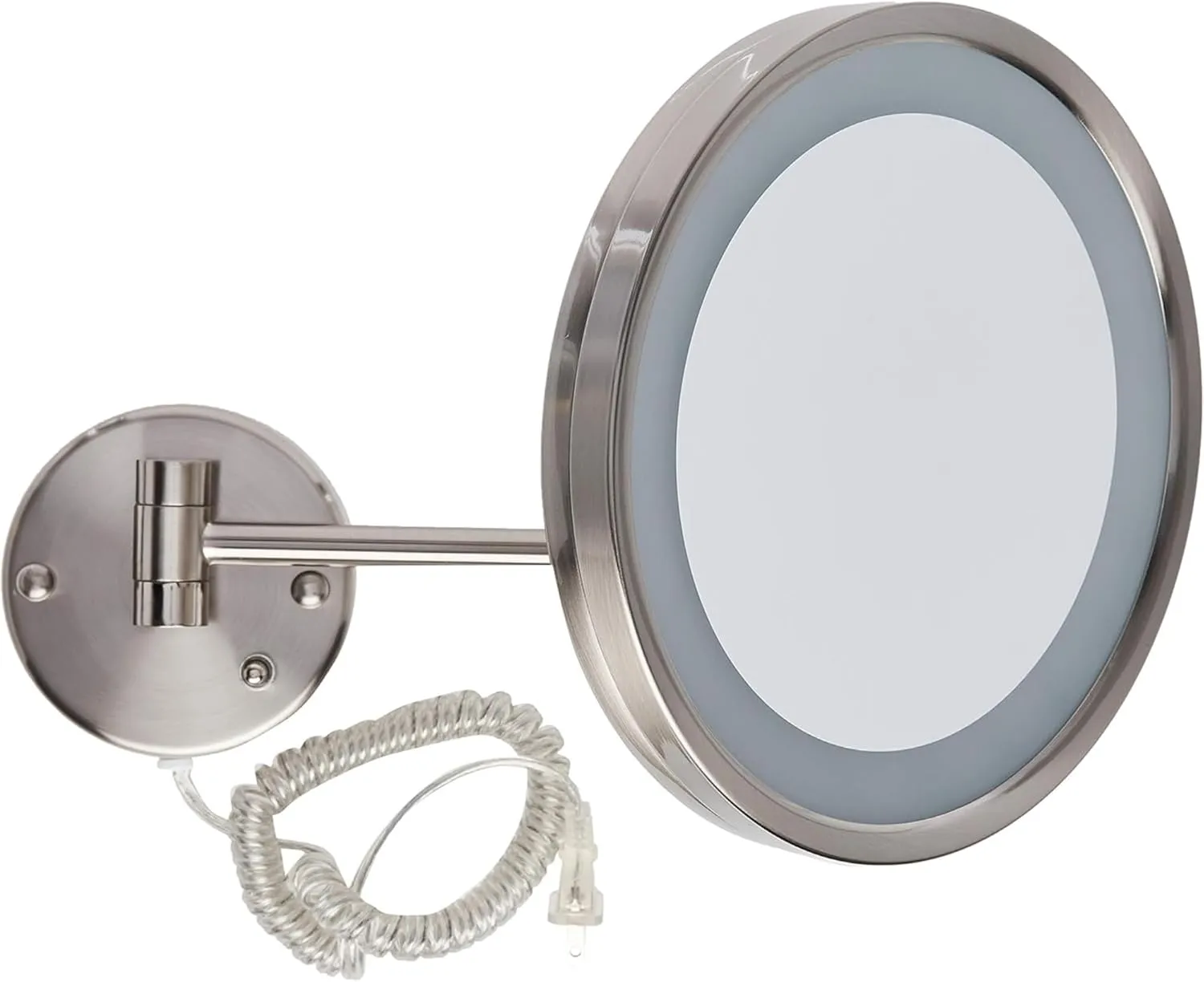 JERDON Lighted Wall-Mounted Makeup Mirror - Magnifying Mirror with LED Lights - 5X - Nickel Finish - Model HL1016NL