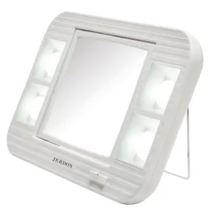 JERDON Two-Sided Makeup Mirror with Lights - Vanity Mirror with 5X Magnification & Two Setting Glare-Free Lighting - White Base - Model J1015