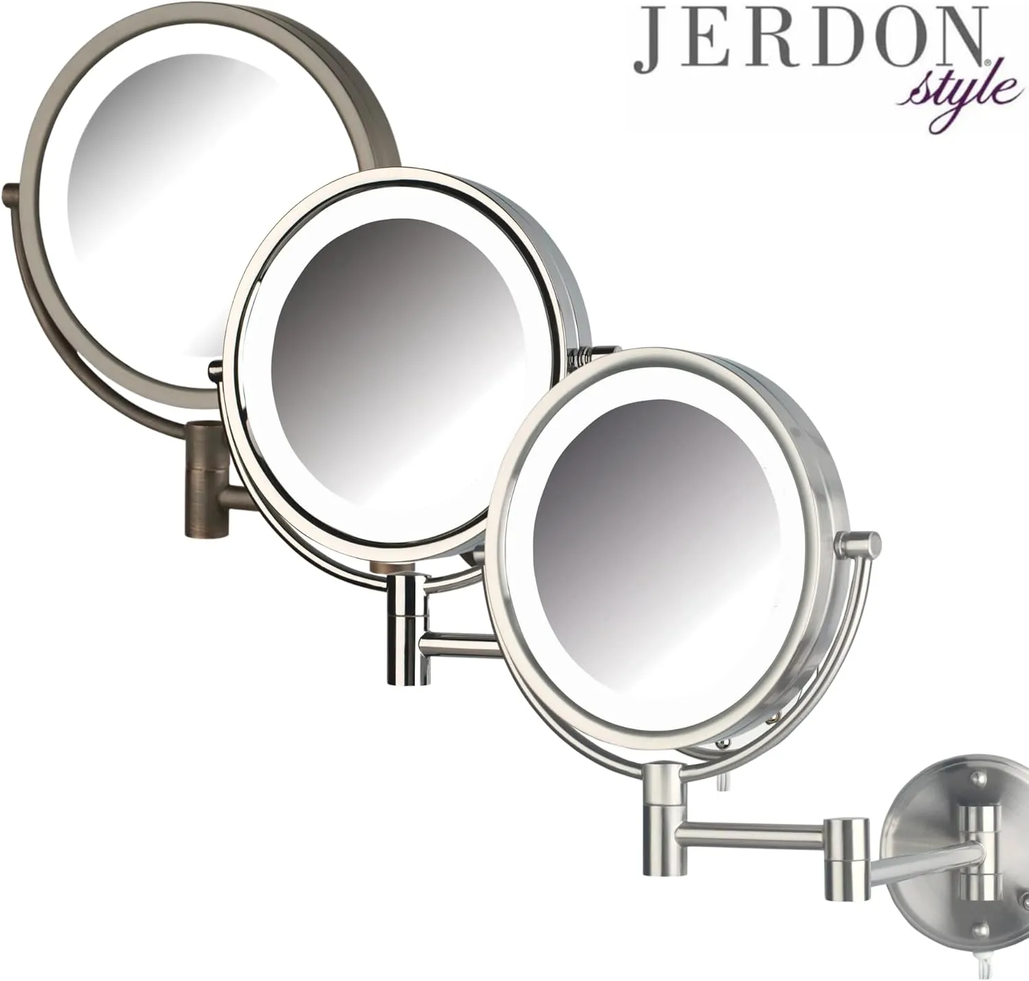 JERDON Wall-Mounted Makeup Mirror with Lights - Chrome Lighted Makeup Mirror with 8X Magnification - Model HL88CL