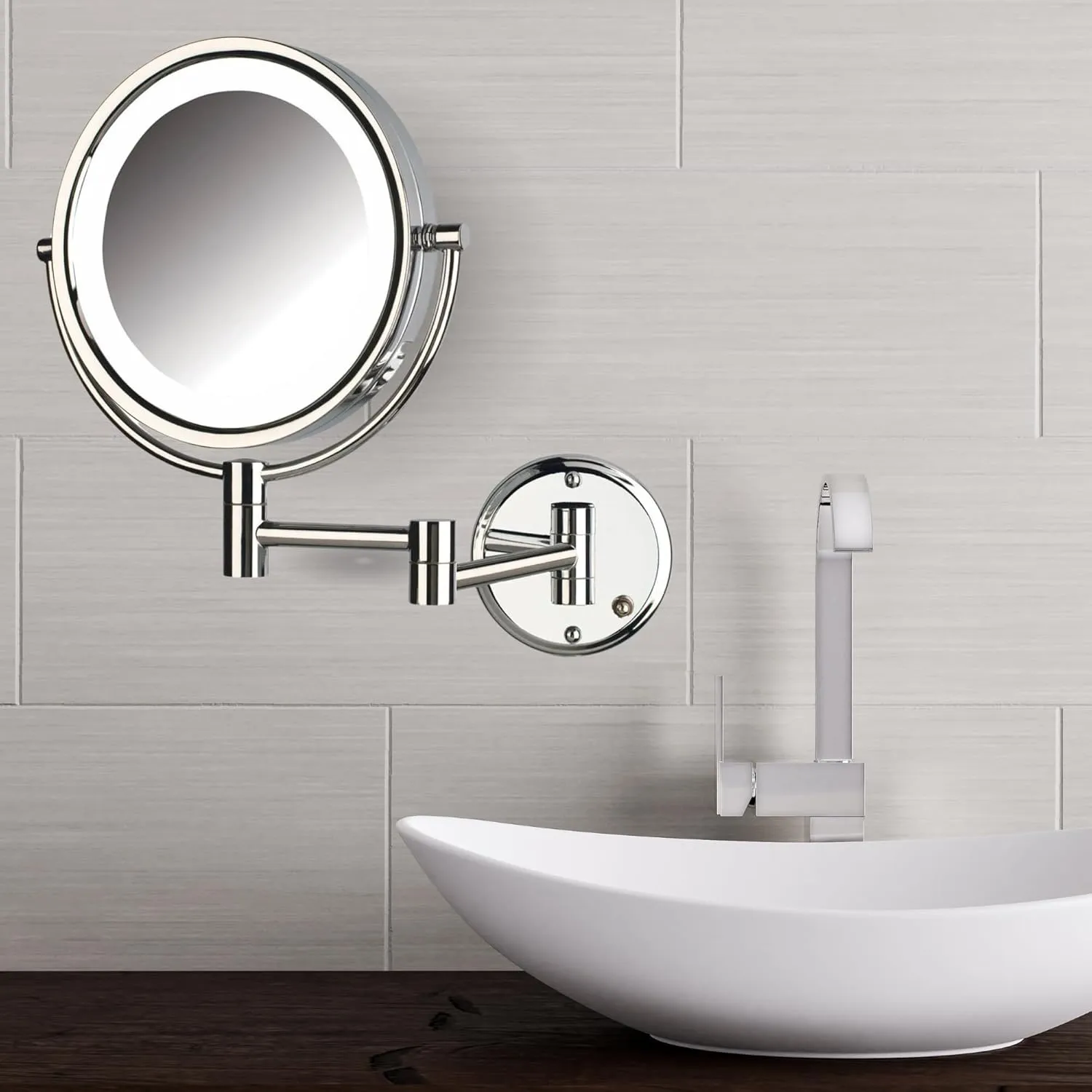 JERDON Wall-Mounted Makeup Mirror with Lights - Chrome Lighted Makeup Mirror with 8X Magnification - Model HL88CL