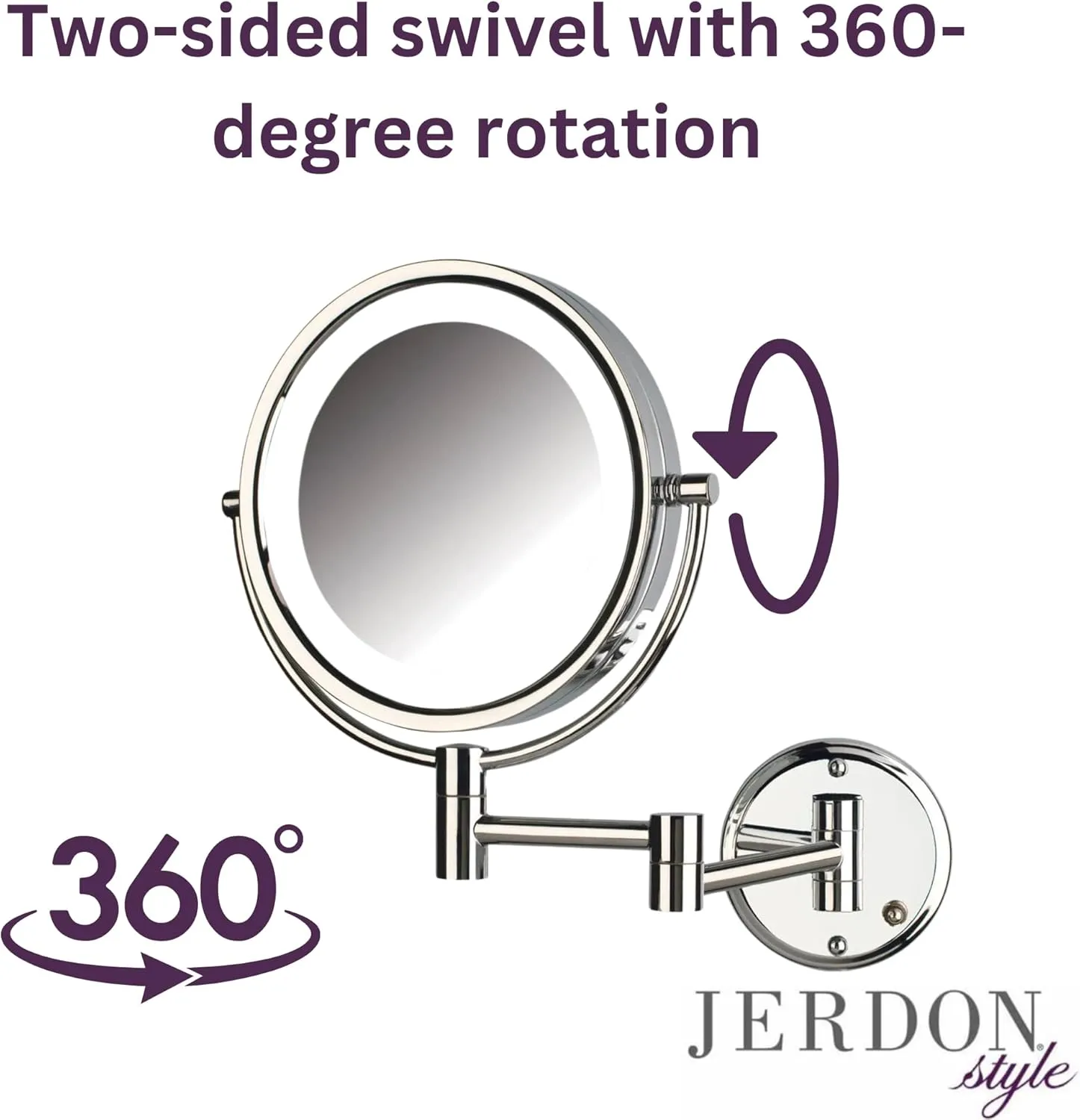 JERDON Wall-Mounted Makeup Mirror with Lights - Chrome Lighted Makeup Mirror with 8X Magnification - Model HL88CL
