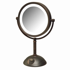 JERDON LED Lighted Tabletop Bronze Finish Makeup Mirror – 8X-1X Magnification – 8.5” Diameter Vanity Mirror – Variable Light Settings - Power Cord and Plug – Model HL8808BZL