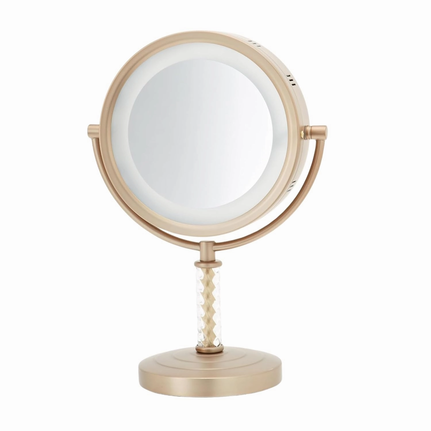 JERDON Lighted Tabletop Makeup Mirror - 6X/1X Magnifying Mirror with Lights - Brass Finish - Model HL856BC