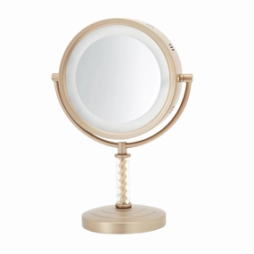 JERDON Lighted Tabletop Makeup Mirror - 6X/1X Magnifying Mirror with Lights - Brass Finish - Model HL856BC