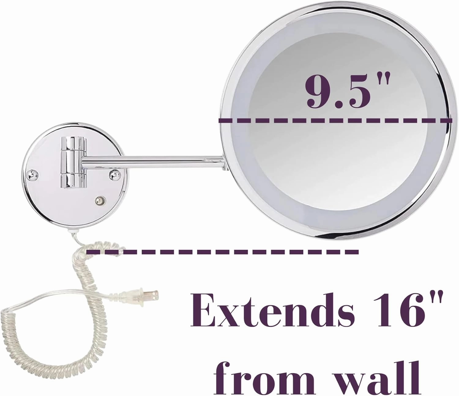 JERDON Lighted Wall-Mounted Makeup Mirror - Magnifying Mirror with LED Lights - 5X - Chrome Finish - Model HL1016CL