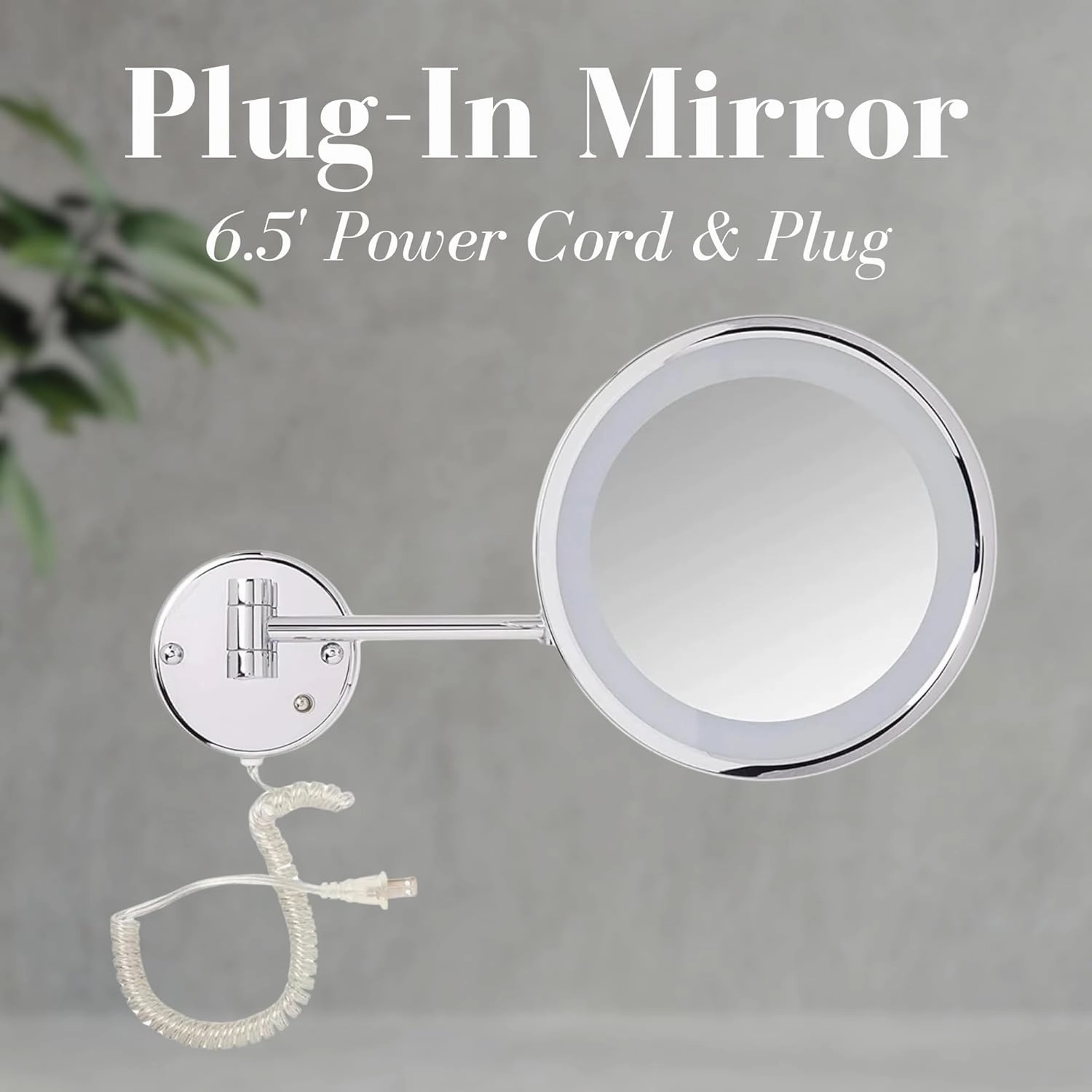 JERDON Lighted Wall-Mounted Makeup Mirror - Magnifying Mirror with LED Lights - 5X - Chrome Finish - Model HL1016CL