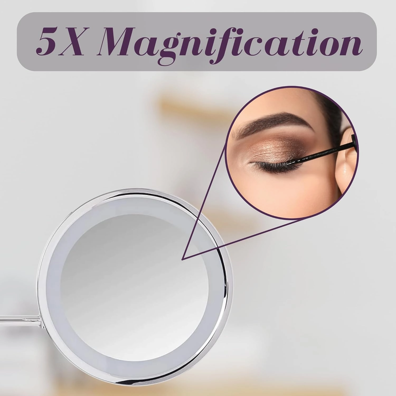 JERDON Lighted Wall-Mounted Makeup Mirror - Magnifying Mirror with LED Lights - 5X - Chrome Finish - Model HL1016CL