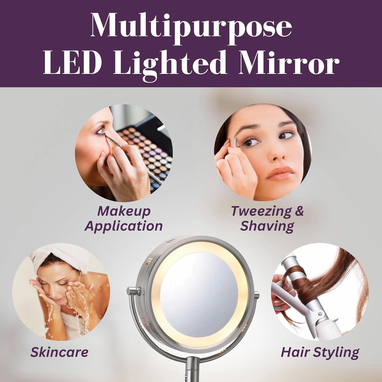 JERDON Two-Sided Wall-Mounted Makeup Mirror with Halo Lighting - Lighted Makeup Mirror with 5X Magnification & Wall-Mount Arm - Plug in Round Mirror with Nickel Finish Wall Mount - Model HL65N