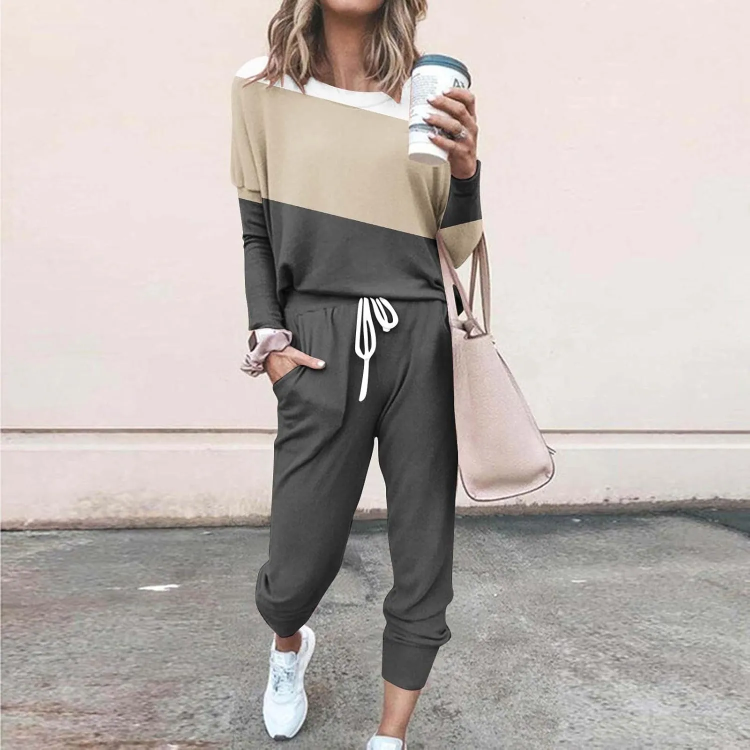 Jogger Sets for Women 2 Piece Sweatsuits Casual Long Sleeve Tops and Pants Sets Plus Size Lounge Tracksuit Loungewear