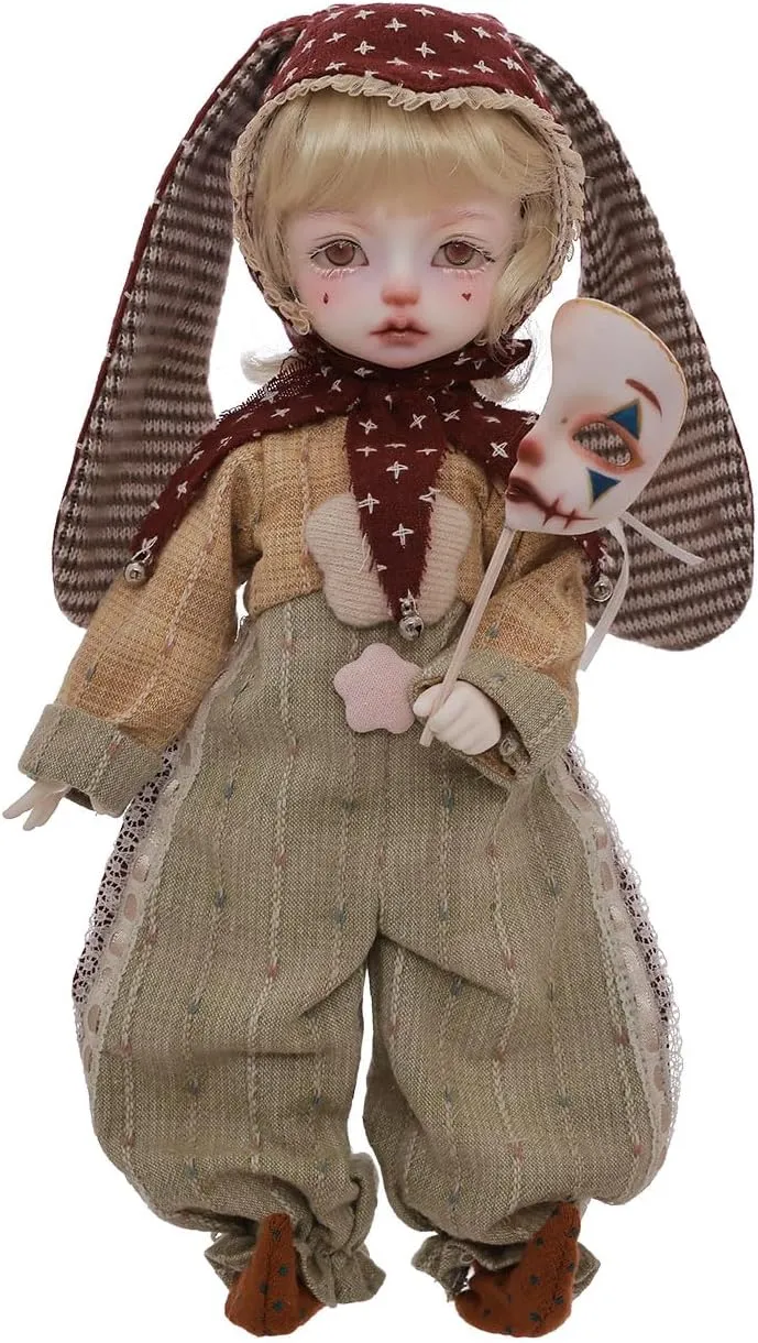 Jokerbjd 1/6 Bjd Doll Halloween Clown Style Party Circus Performer Half Mask Ball Jointed Dolls Resin Toys for 15  Year Old