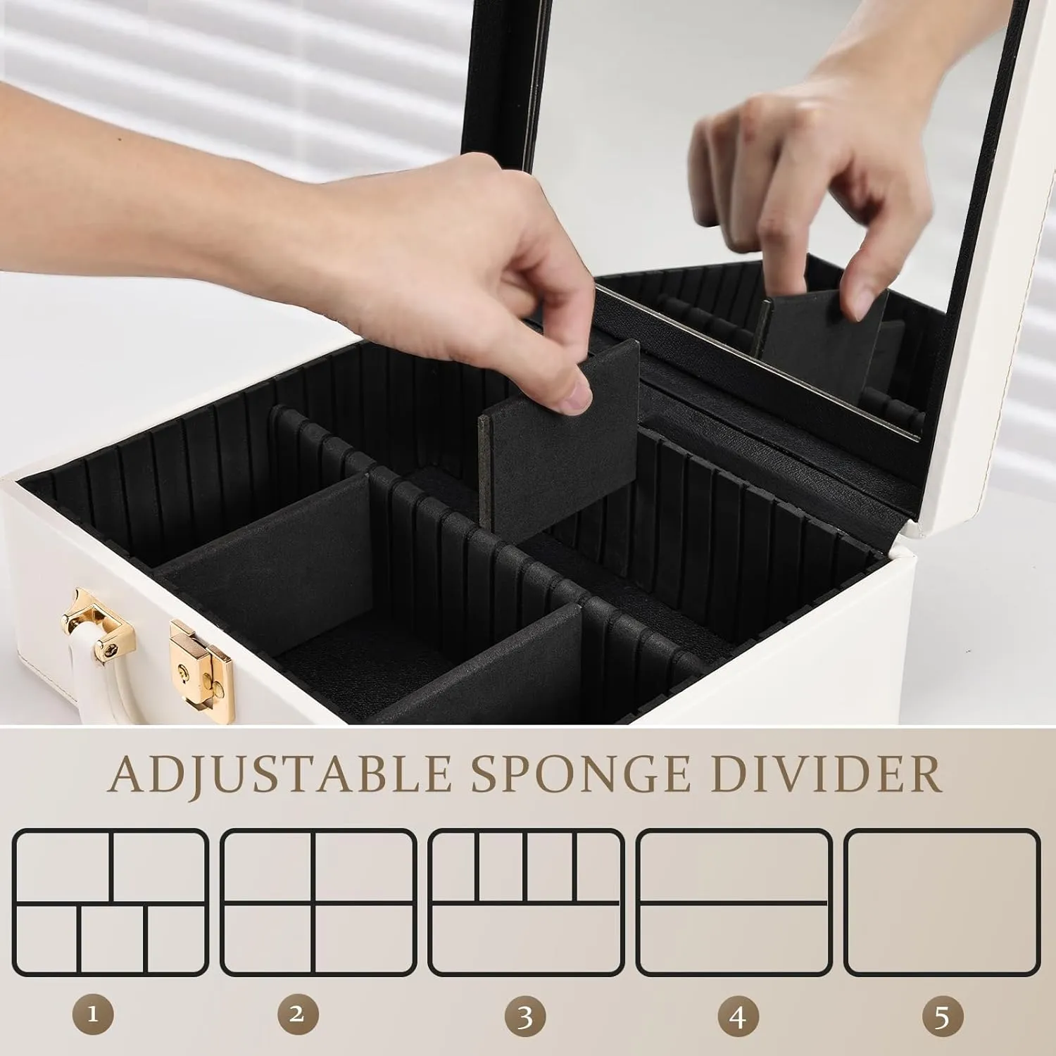Joligrace Travel Makeup Case with Mirror,Travel Makeup Organizer Case, PU Leather Makeup Train Case Portable Makeup Box Storage Bag,with Adjustable Dividers & Brush Holder (Black)