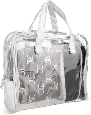 Juicy Couture Women's Cosmetics Bag - Travel Makeup and Toiletries Train Case Nested Bag Set, Black and Silver