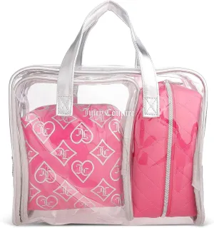 Juicy Couture Women's Cosmetics Bag - Travel Makeup and Toiletries Train Case Nested Bag Set, Pink