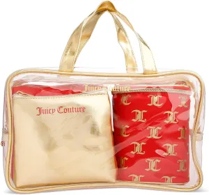 Juicy Couture Women's Cosmetics Bag - Travel Makeup and Toiletries Train Case Nested Bag Set, Red and Gold
