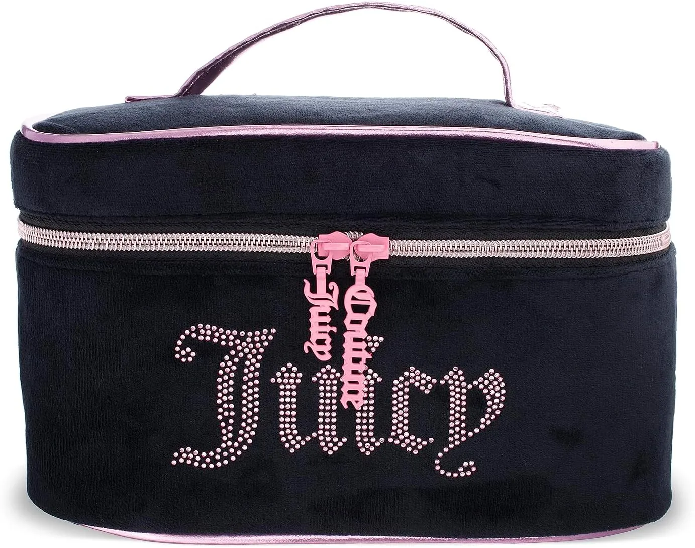 Juicy Couture Women's Cosmetics Bag - Travel Makeup and Toiletries Train Case Organizer, Size One Size, Black with Pink Logo