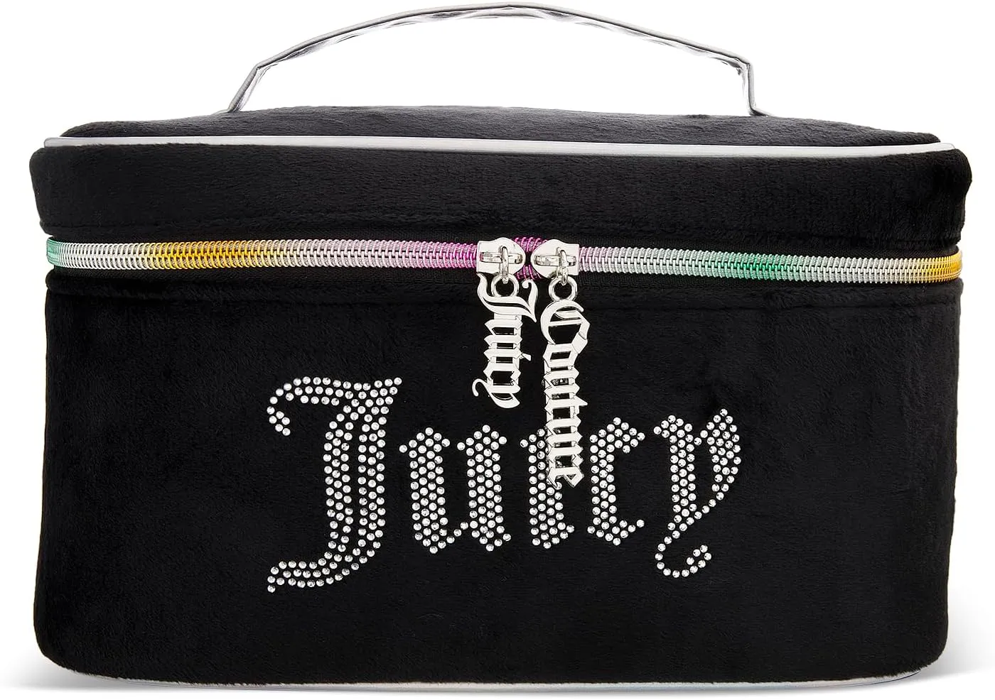 Juicy Couture Women's Cosmetics Bag - Travel Makeup and Toiletries Train Case Organizer, Size One Size, Black with Silver Logo