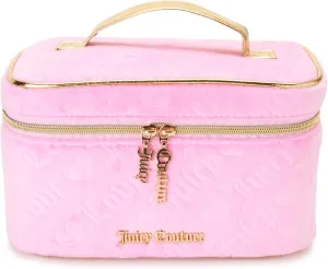 Juicy Couture Women's Cosmetics Bag - Travel Makeup and Toiletries Train Case Organizer, Size One Size, Light Pink Terry