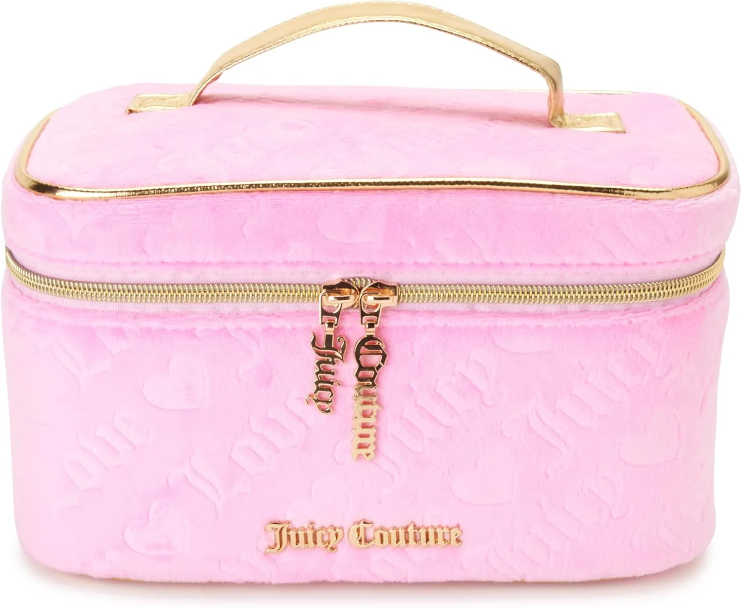 Juicy Couture Women's Cosmetics Bag - Travel Makeup and Toiletries Train Case Organizer, Size One Size, Light Pink Terry