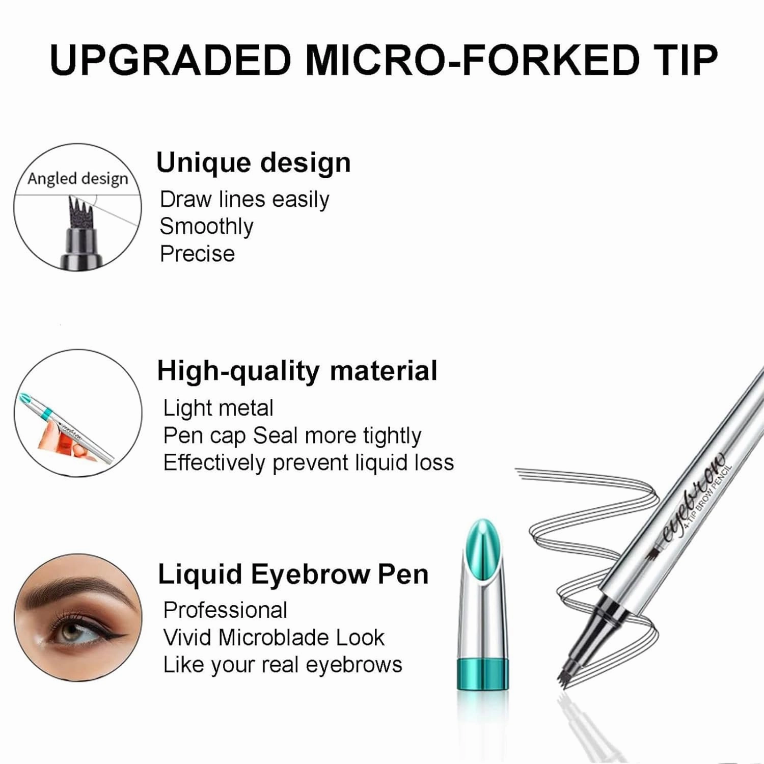 Kaberryfls Waterproof Natural Eyebrow Pen, 3D Waterproof Microblading Eyebrow Pen Kaberryfls, Kaberryfls Eyebrow Pencil, Kaberryfls Eye Brow Pencil 4 Tipped Precise Brow Pen (#4 Black)
