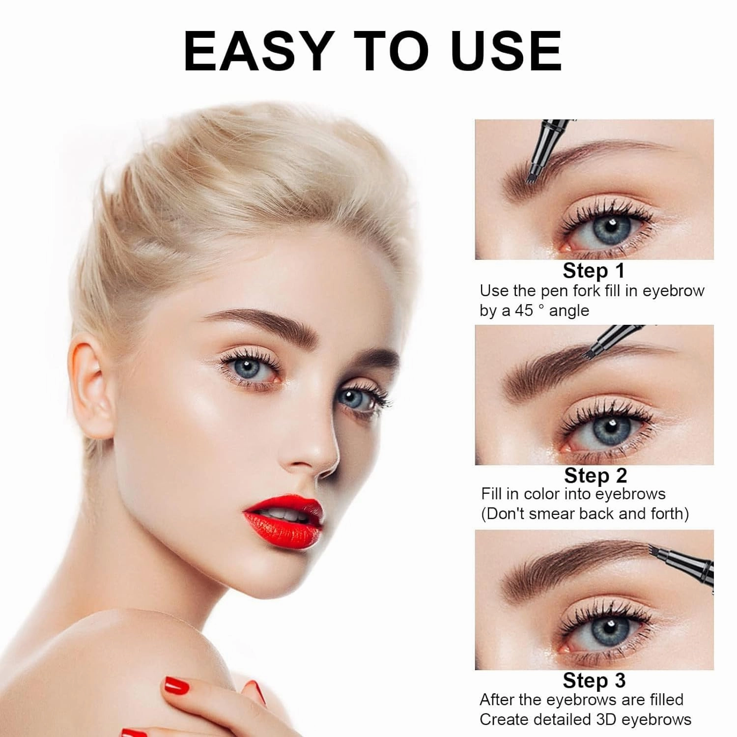 Kaberryfls Waterproof Natural Eyebrow Pen, 3D Waterproof Microblading Eyebrow Pen Kaberryfls, Kaberryfls Eyebrow Pencil, Kaberryfls Eye Brow Pencil 4 Tipped Precise Brow Pen (#4 Black)
