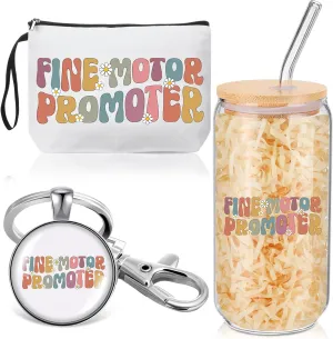 Kacctyen 3 Pcs Occupational Therapy Gift for Women Occupational Therapist Makeup Bag with Keychain 17 oz Fine Motor Promoter Glass Cups with Lids and Straws Therapy Gifts for Therapists OT Women