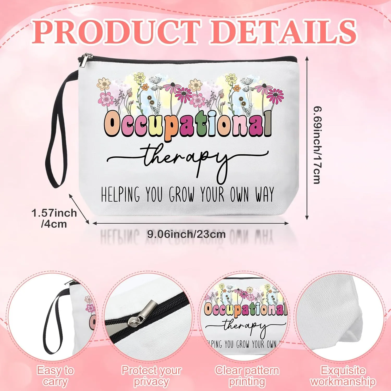 Kacctyen 3 Pcs Occupational Therapy Gift for Women Occupational Therapist Makeup Bag with Keychain 17 oz Inspirational Glass Cups with Lids and Straws Therapy Gifts for Therapists OT Women