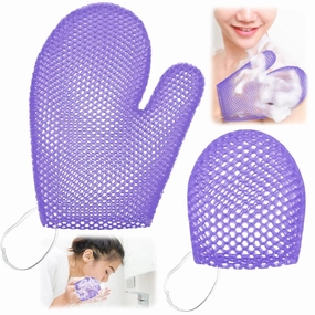 Karenhi Honeycomb Exfoliating Scrubber Set, Face and Body Scrubber Include Bath Mitt Honeycomb Exfoliating Glove for Body Shower, Face Exfoliator Sponge, Quick Drying(Purple)