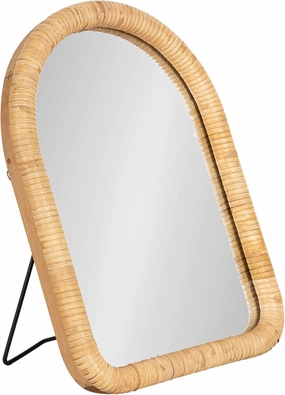 Kate and Laurel Rahfy Boho Arched Rattan Tabletop Easel Mirror, 12 x 16, Natural Rattan, Coastal Small Tabletop Mirror for Use as Bedroom Makeup Mirror or Bathroom Vanity Mirror