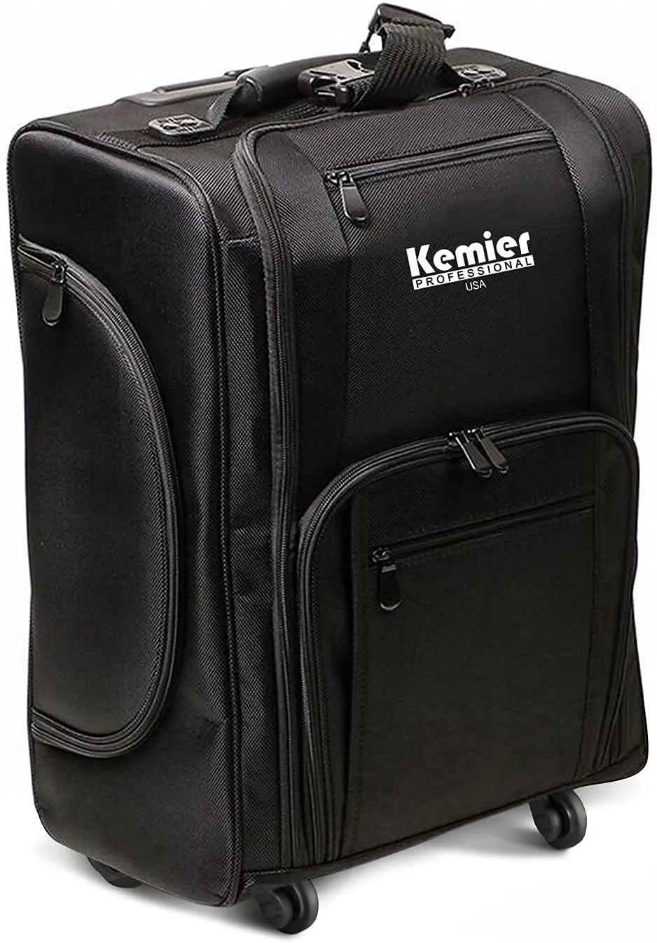 Kemier Portable Cosmetic Organizer,Soft-Sided Nylon Rolling Makeup Case with Pouches,Black