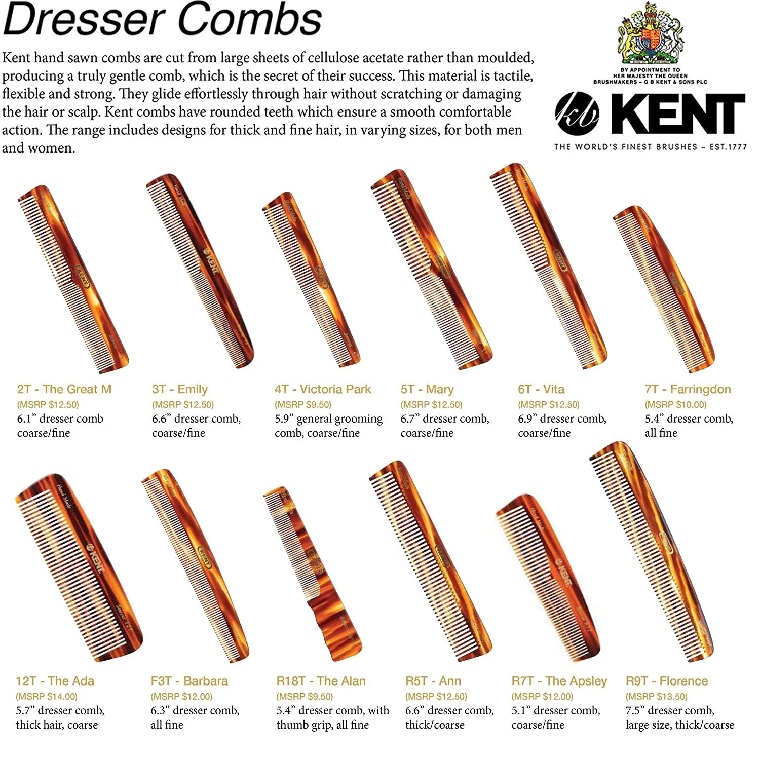 Kent 7T Handmade All Fine Tooth Pocket Comb for Men, Hair Comb Straightener for Everyday Grooming Styling Hair, Mustache and Beard, Use Dry or with Balms, Saw Cut and Hand Polished, Made in England