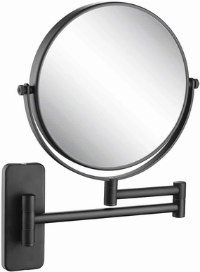 KIBI Circular Wall Mount Makeup Mirror, Dual-Sided 1x/5x Magnifying Mirror with Extendable Arm, 360° Swivel, Solid Brass Construction for Durability and Style (Matte Black - KMM100)