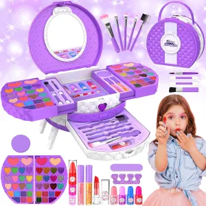 Kids Makeup Kit for Girl, 66 Pcs Washable Makeup Set for Little Girls, Real Cosmetic Set Pretend Play Makeup Toy Beauty Set Christmas & Birthday Gift Age 3 4 5 6 7 8 9  Year Old Kids Toddler Toys