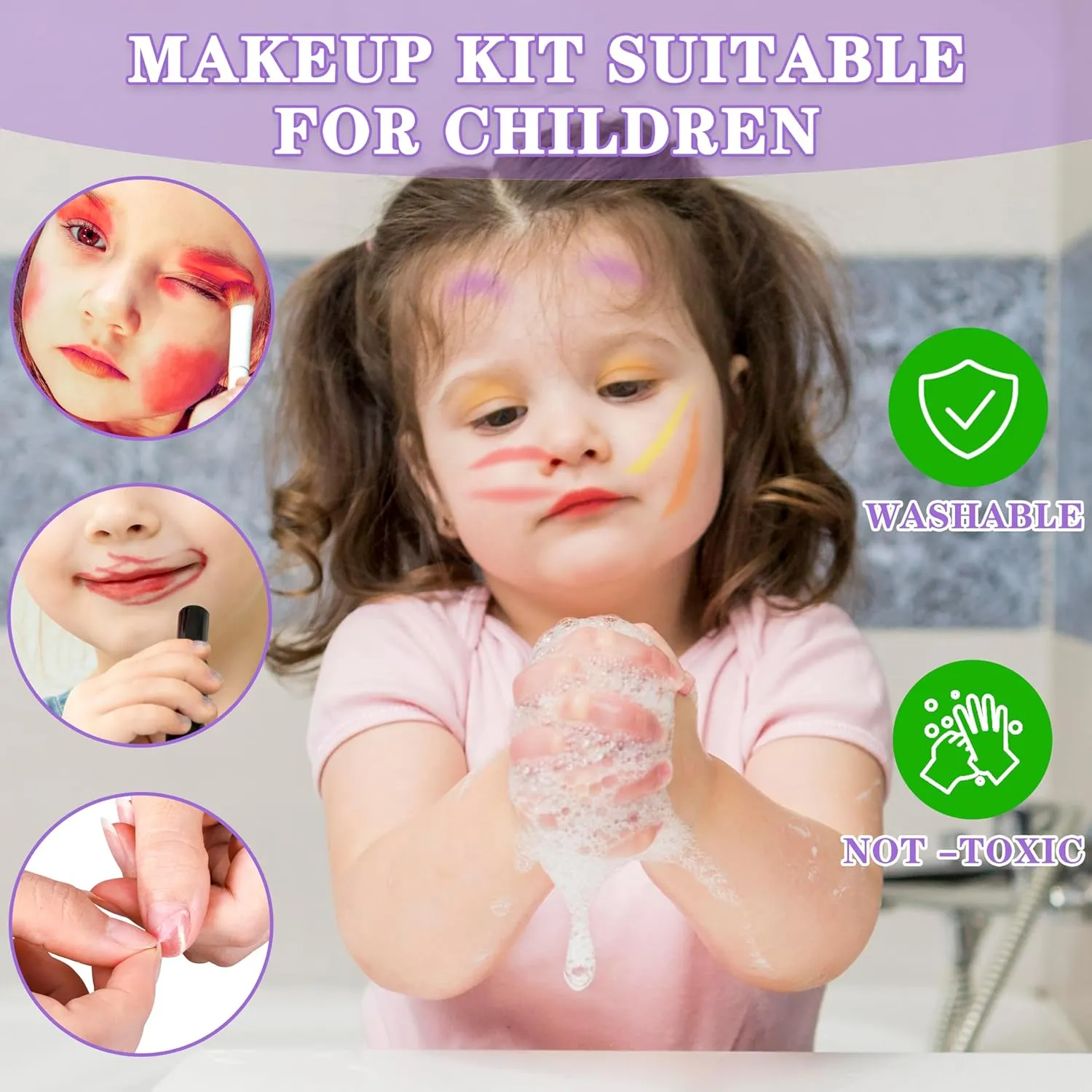 Kids Makeup Kit for Girl, 66 Pcs Washable Makeup Set for Little Girls, Real Cosmetic Set Pretend Play Makeup Toy Beauty Set Christmas & Birthday Gift Age 3 4 5 6 7 8 9  Year Old Kids Toddler Toys