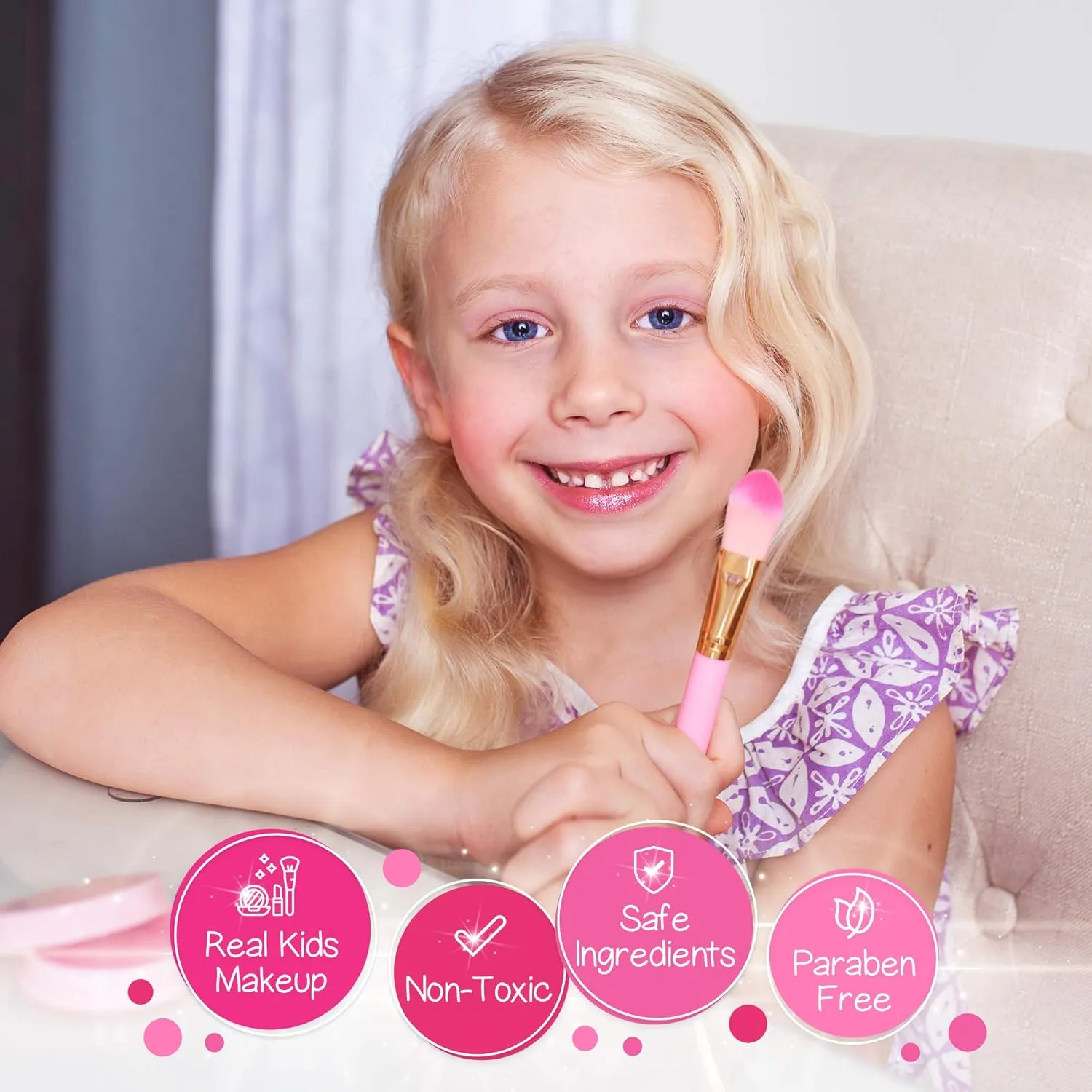 Kids Real Makeup Kit for Girls with Pink Unicorn Purse, Non Toxic Washable Make Up Toy - Easter Basket Stuffers for Toddler & Gifts for Girl Ages 3 4 5 6 7 8 9 10 Years Old - Pretend Play Vanity Set