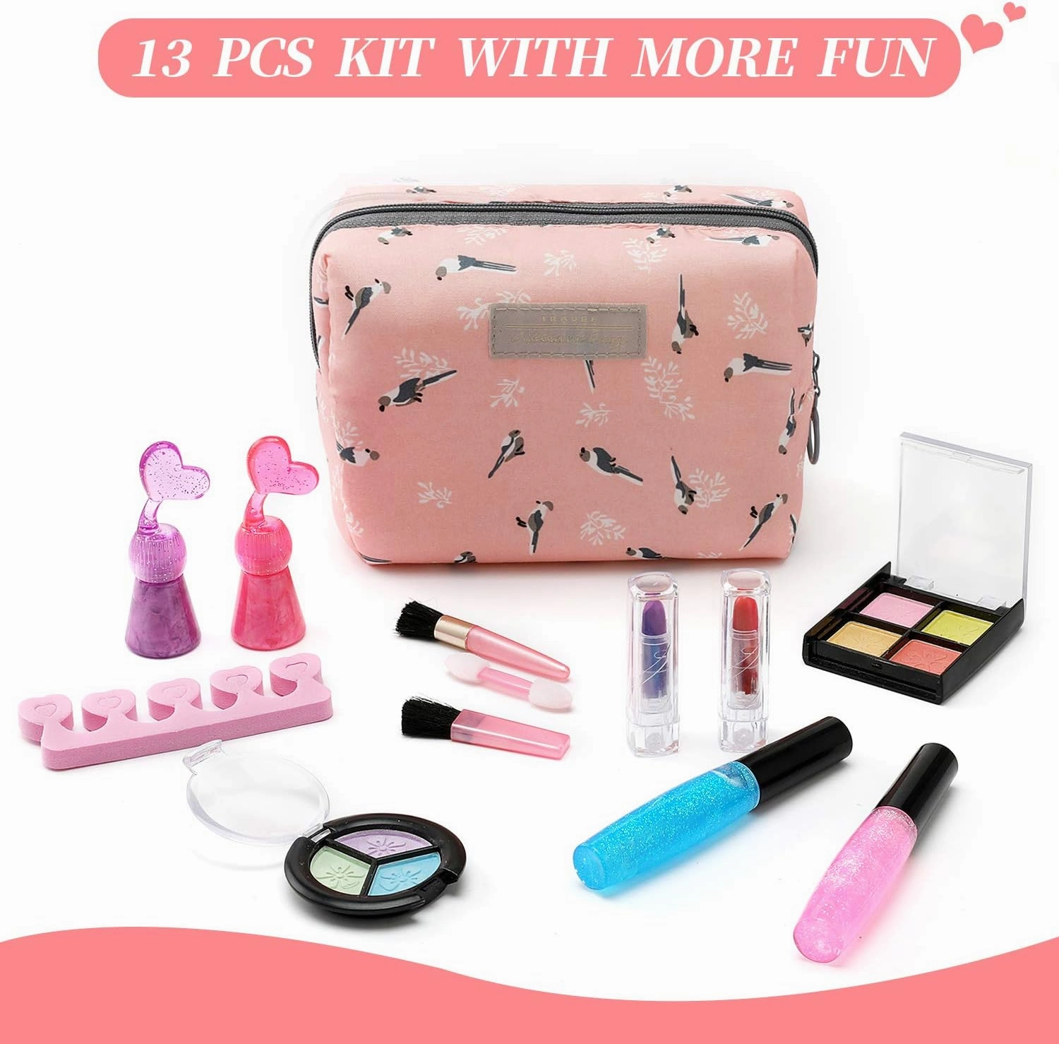 Kids Makeup Kit for Girls with Cosmetic Bag, Washable Makeup Toys for Girls 3 4 5 6 7 8 Year Old