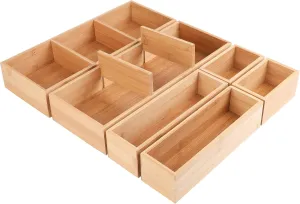 Kootek 6 Pcs Bamboo Drawer Organizer, Kitchen Utensils Storage Boxes 3-Size with Removable Dividers Multi-Use for Gadget, Makeup, Bathroom, Office