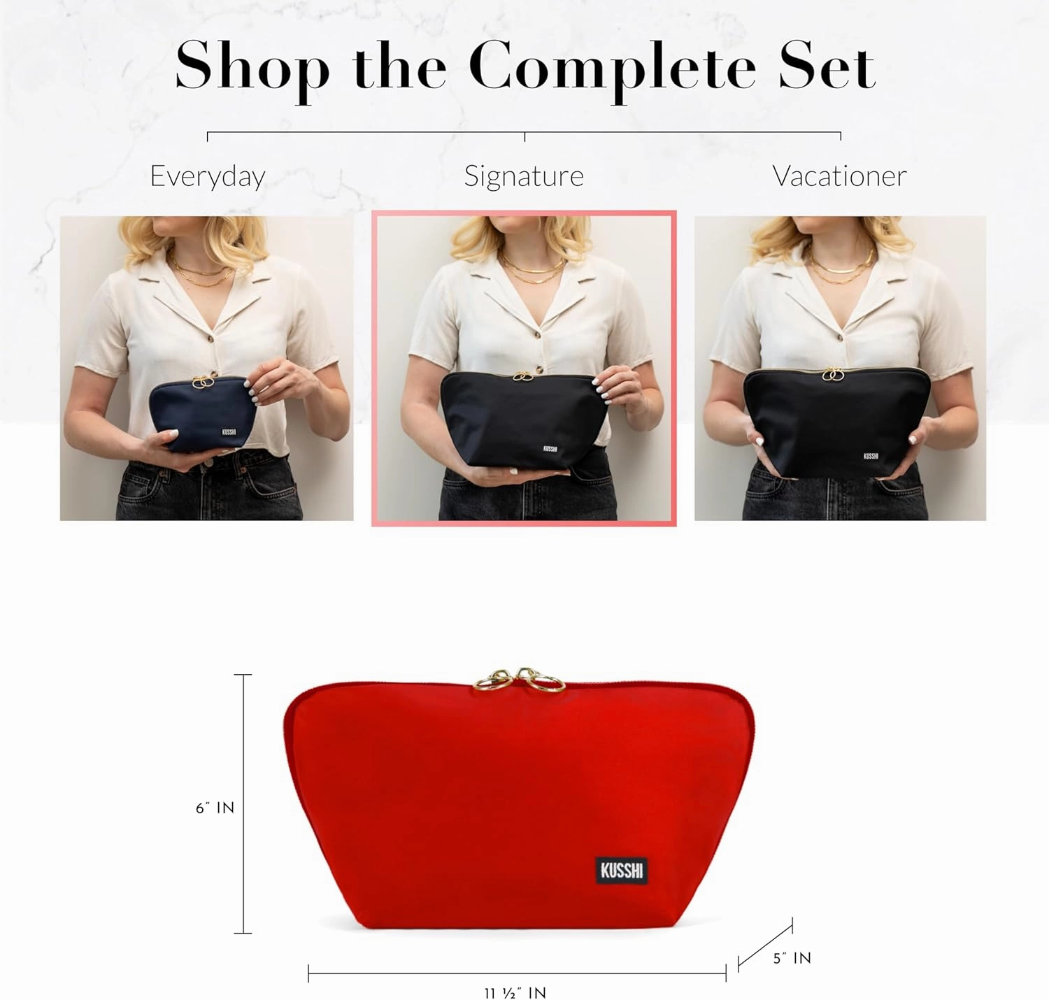 KUSSHI Washable Travel Makeup & Cosmetic Bag - Brush Organizer Sold Separately (Signature, Candy Apple Red/Pink)