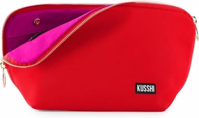 KUSSHI Washable Travel Makeup & Cosmetic Bag - Brush Organizer Sold Separately (Signature, Candy Apple Red/Pink)