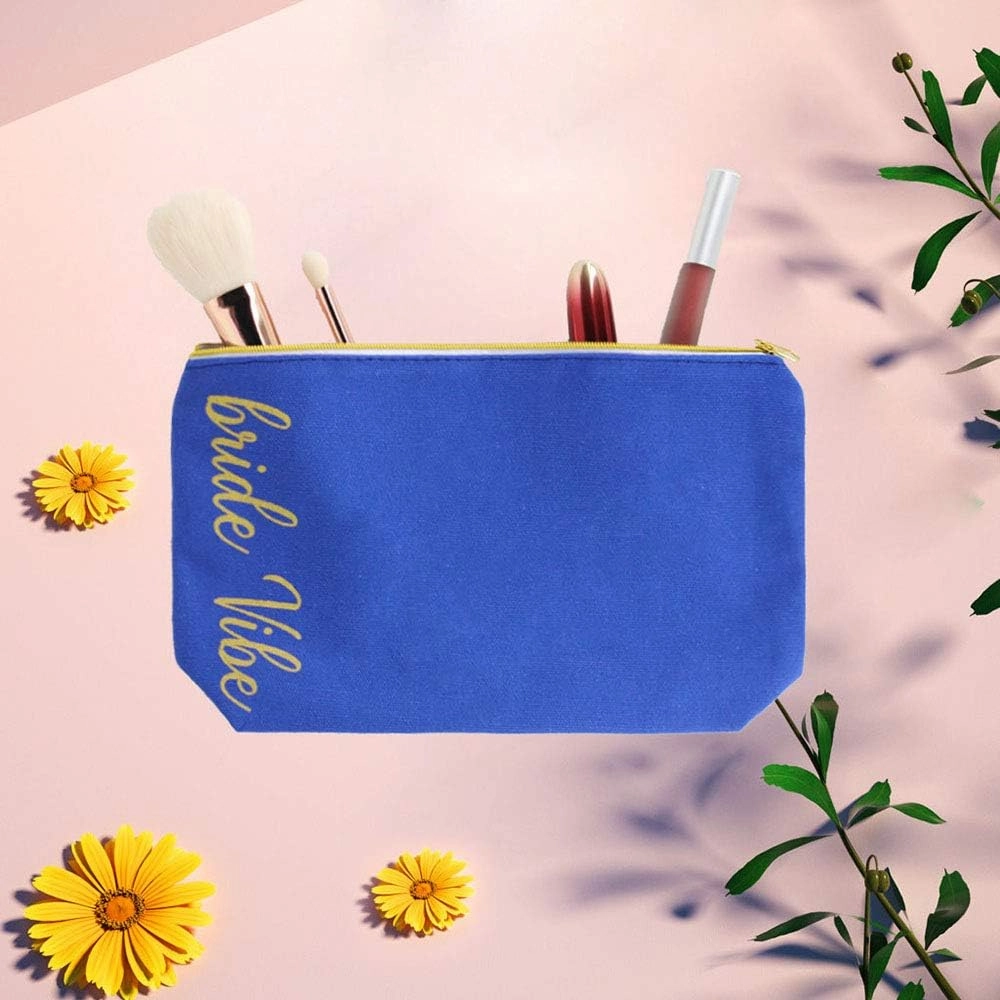 LADY&HOME Bridesmaid Makeup Bag Bride Vibe Team Bride Makeup Bag Wedding Party Cosmetic Bag Bridesmaid Proposal Gifts for Bridal Shower,Wedding,Bachelorette