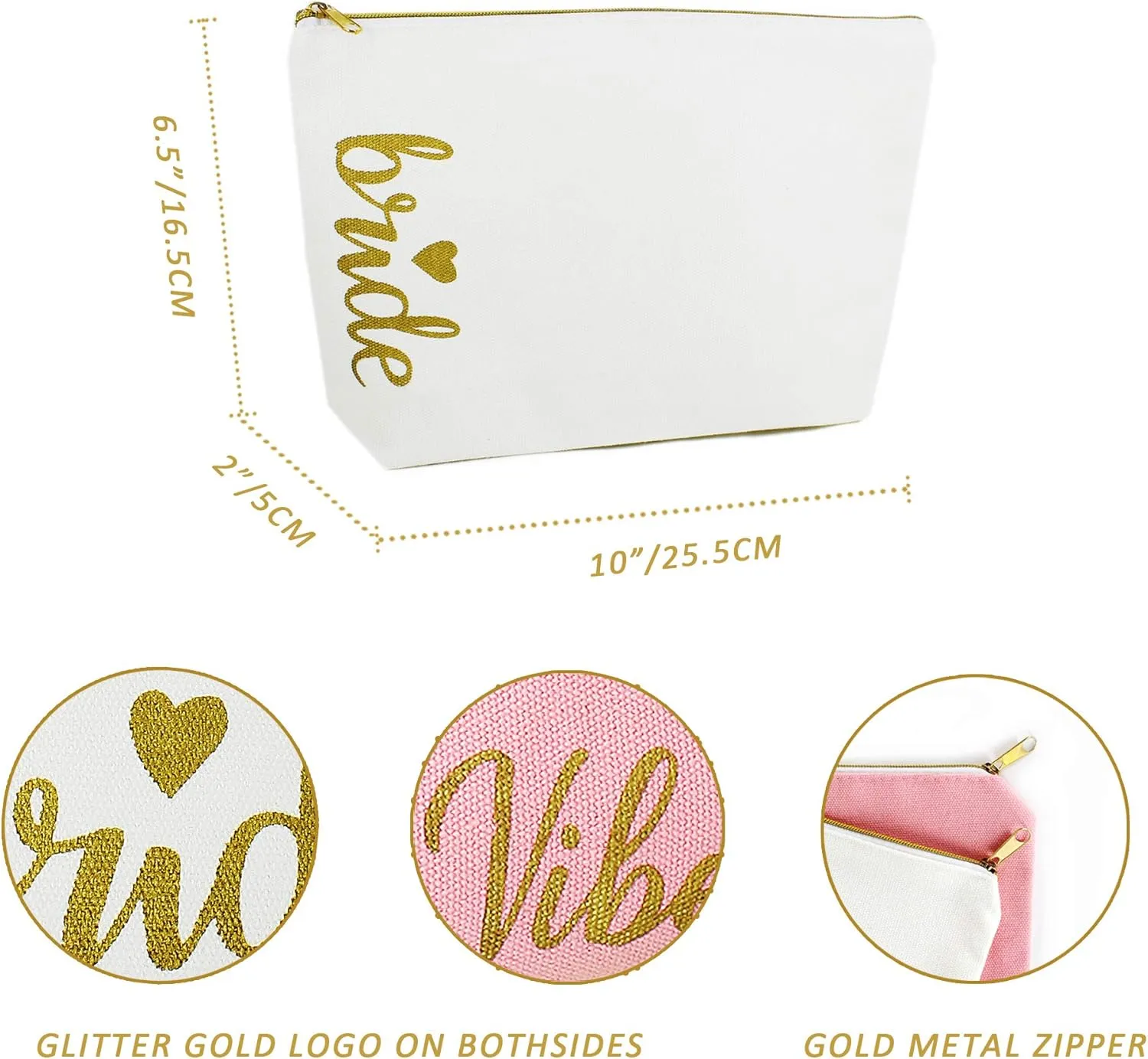 LADY&HOME Bridesmaid Makeup Bag Bride Vibe Team Bride Makeup Bag Wedding Party Cosmetic Bag Bridesmaid Proposal Gifts for Bridal Shower,Wedding,Bachelorette