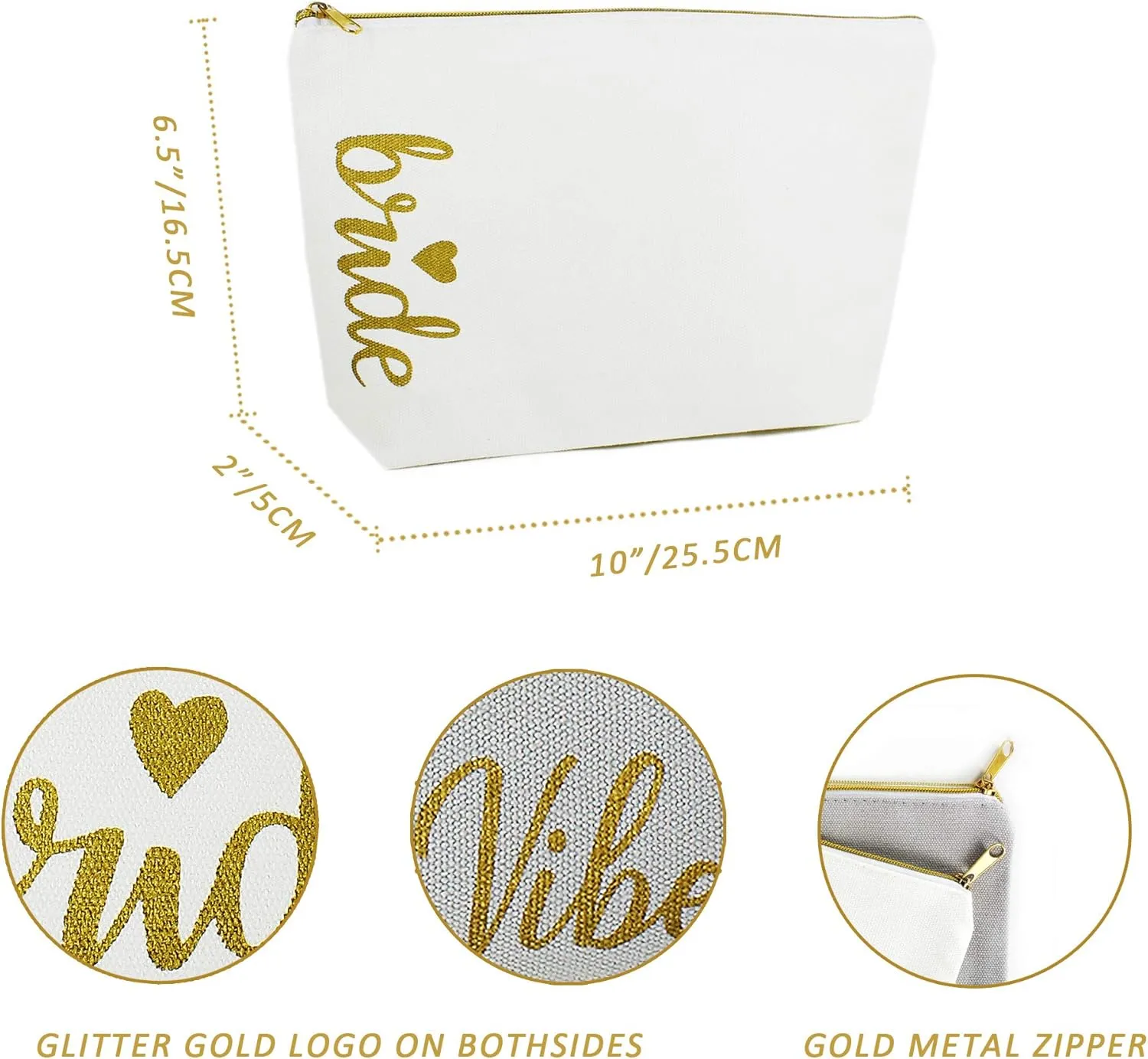 LADY&HOME Bridesmaid Makeup Bag Bride Vibe Team Bride Makeup Bag Wedding Party Cosmetic Bag Bridesmaid Proposal Gifts for Bridal Shower,Wedding,Bachelorette